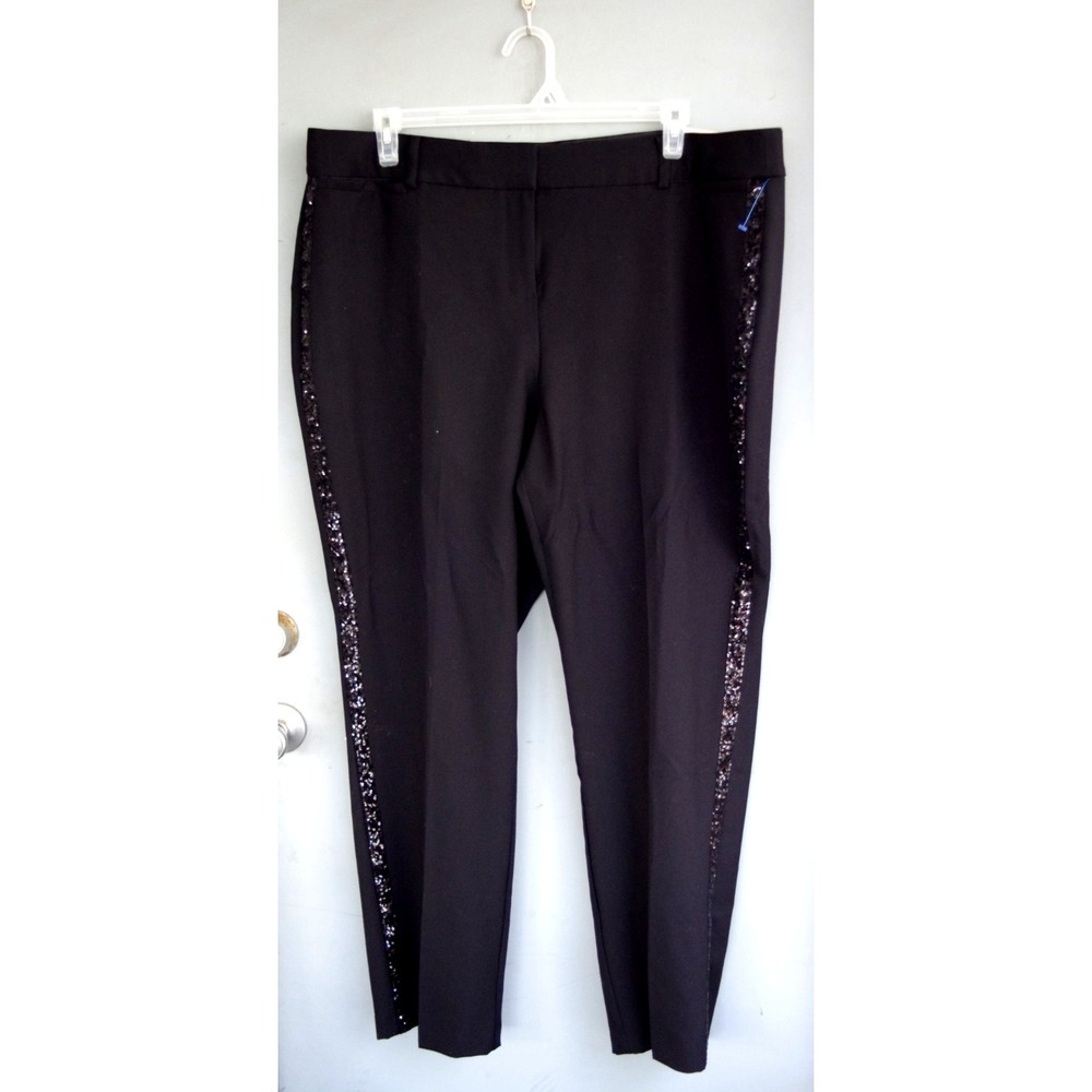 NEW LANE BRYANT $90 BLACK SIGNATURE FIT SEQUIN SIDE STRAIGHT LEG PANTS SZ 20 NWT
